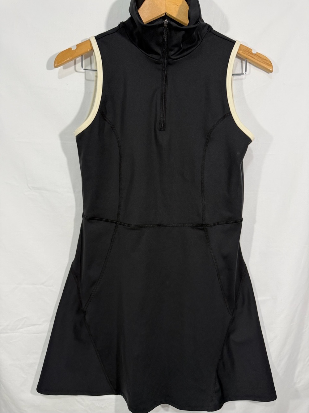 Sincerely Jules Black Sleeveless active Zip Mock-Neck Dress with Cream Trim